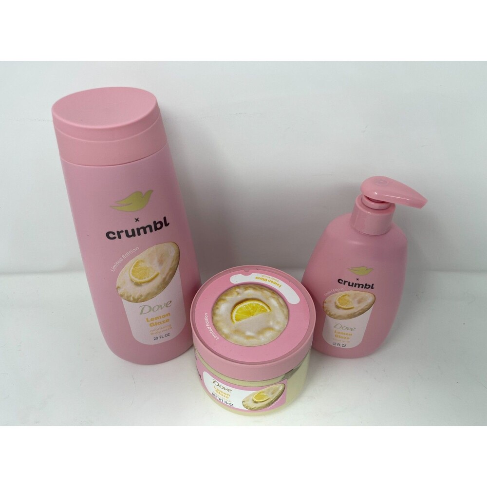 Lot 3 Dove Crumbl Lemon Glaze Hand Wash + Body Wash + Body Scrub Limited Edition - Picture 3 of 3